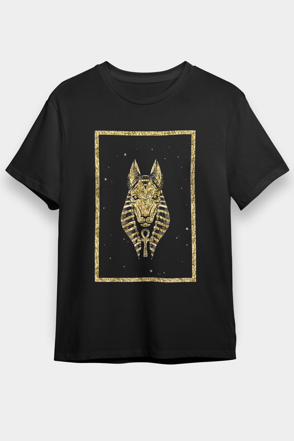 Anubis Baskılı Unisex Siyah Tişört - Tshirt