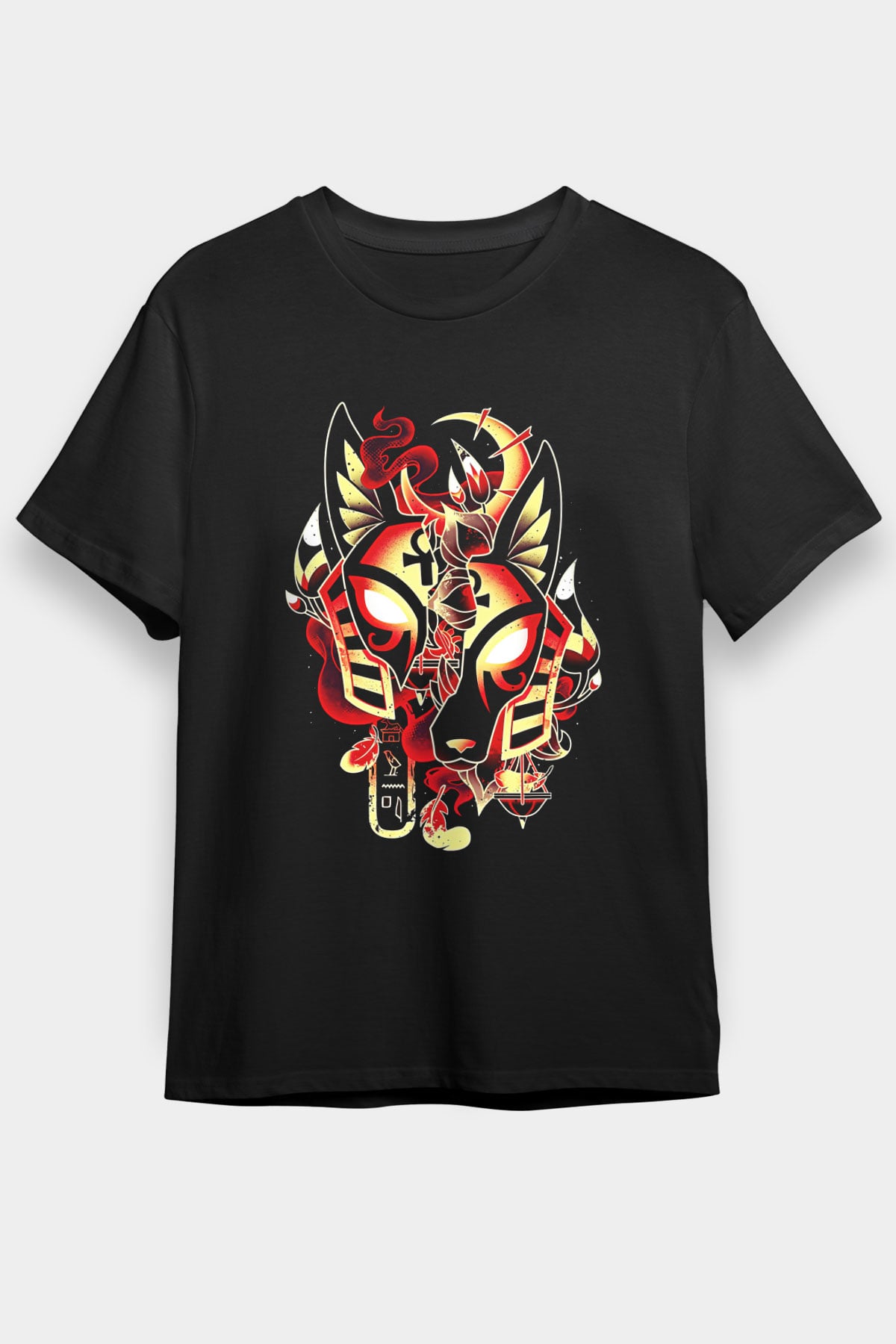 Anubis Baskılı Unisex Siyah Tişört - Tshirt