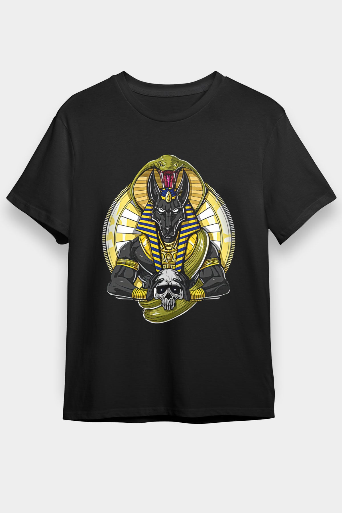 Anubis Baskılı Unisex Siyah Tişört - Tshirt