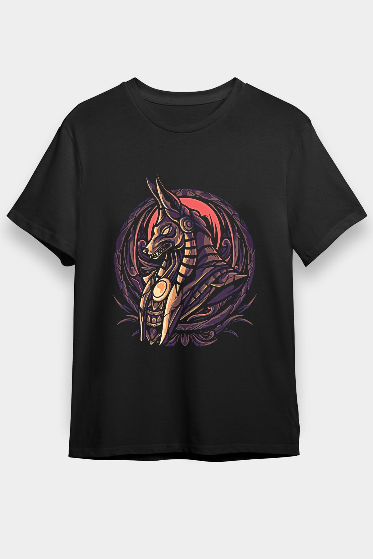 Anubis Baskılı Unisex Siyah Tişört - Tshirt