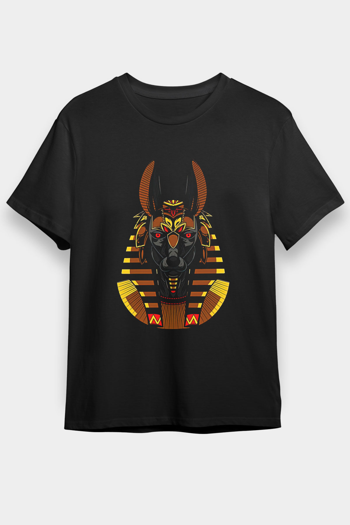 Anubis Baskılı Unisex Siyah Tişört - Tshirt
