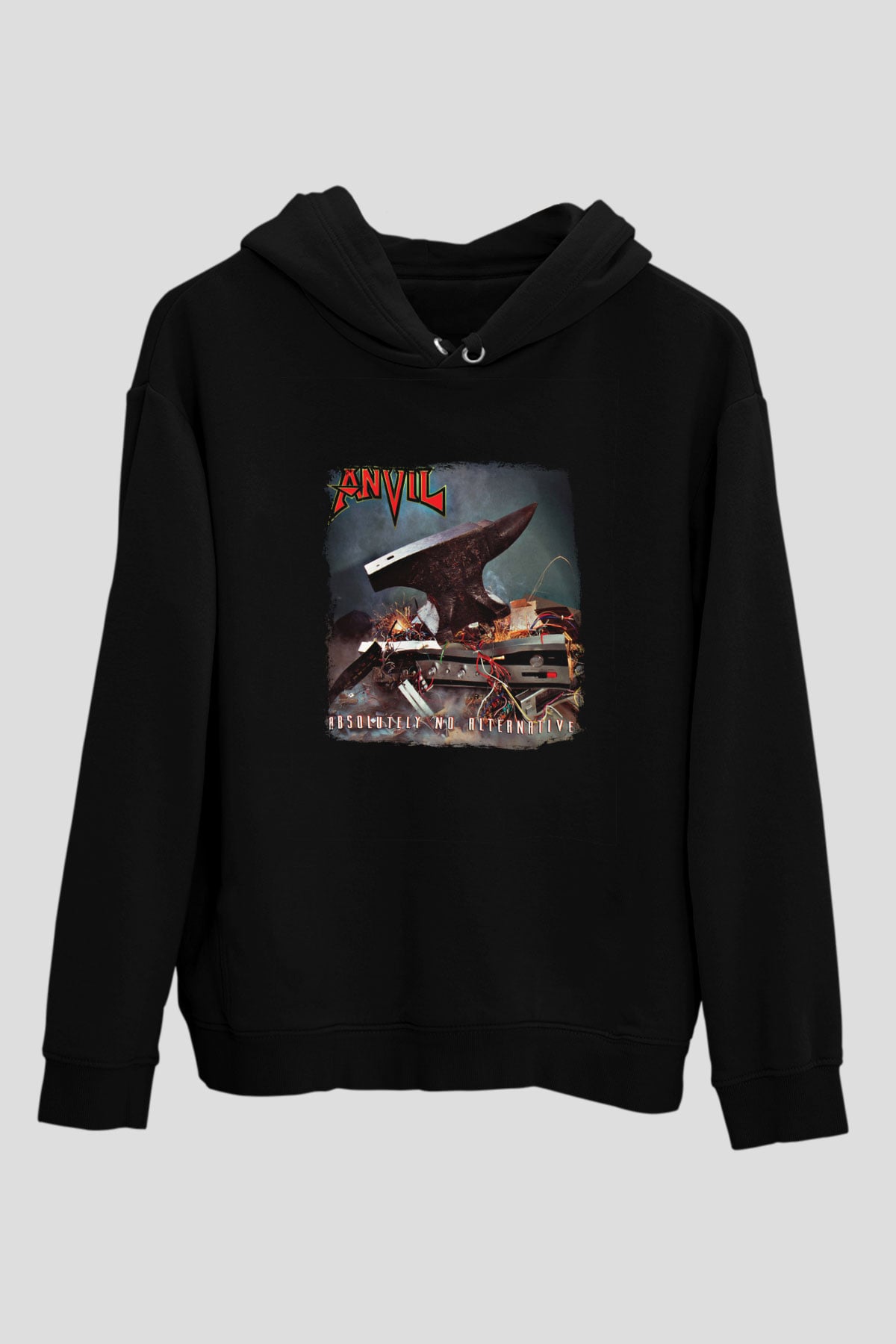 Anvil Baskılı Unisex Siyah Hoodie