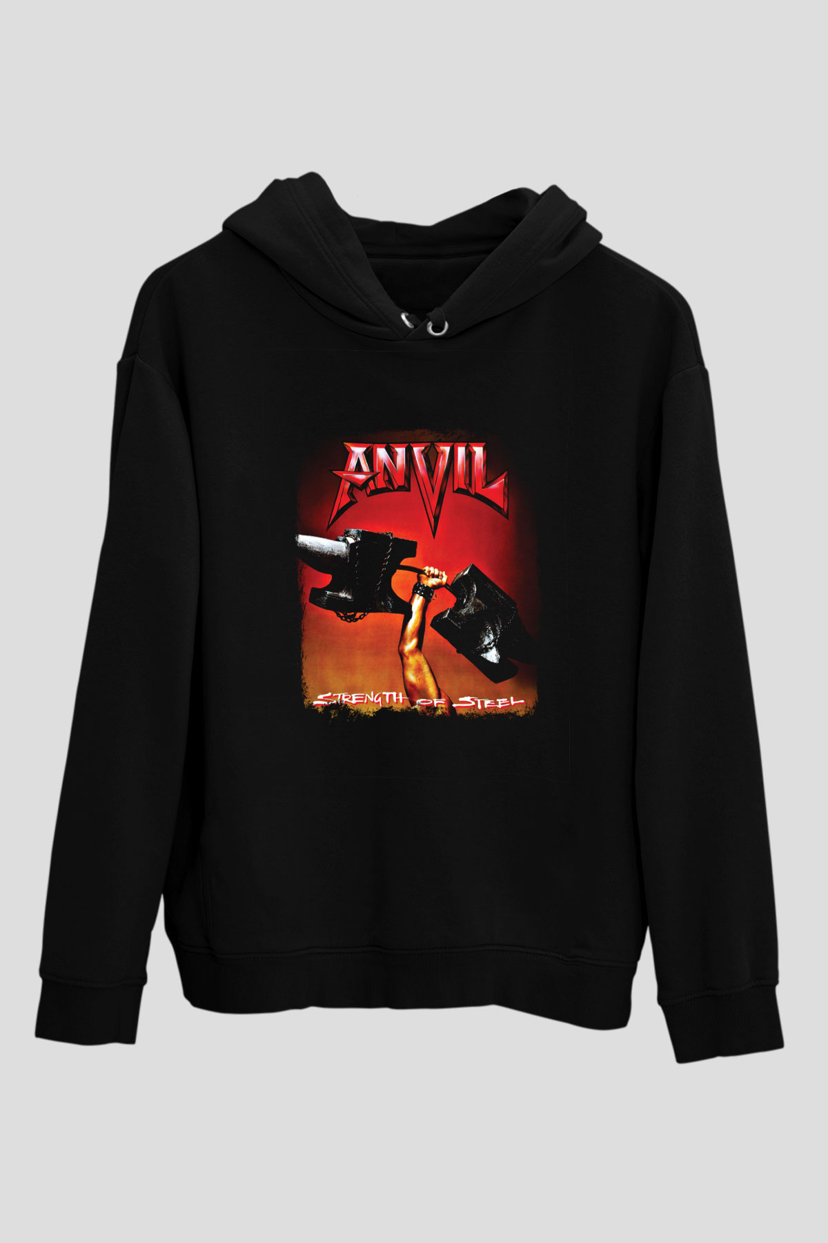 Anvil Baskılı Unisex Siyah Hoodie