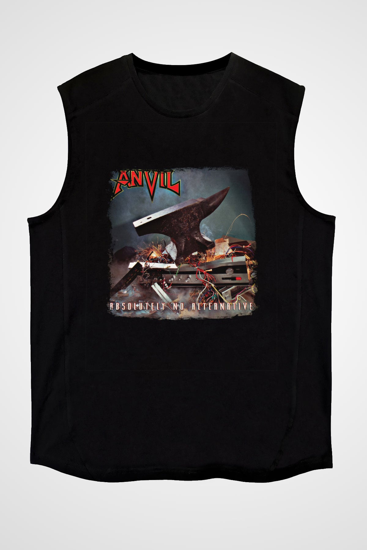 Anvil Baskılı Unisex Siyah Kolsuz Tişört
