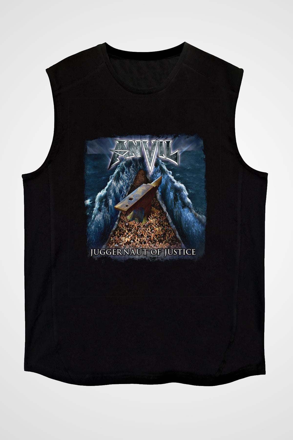 Anvil Baskılı Unisex Siyah Kolsuz Tişört