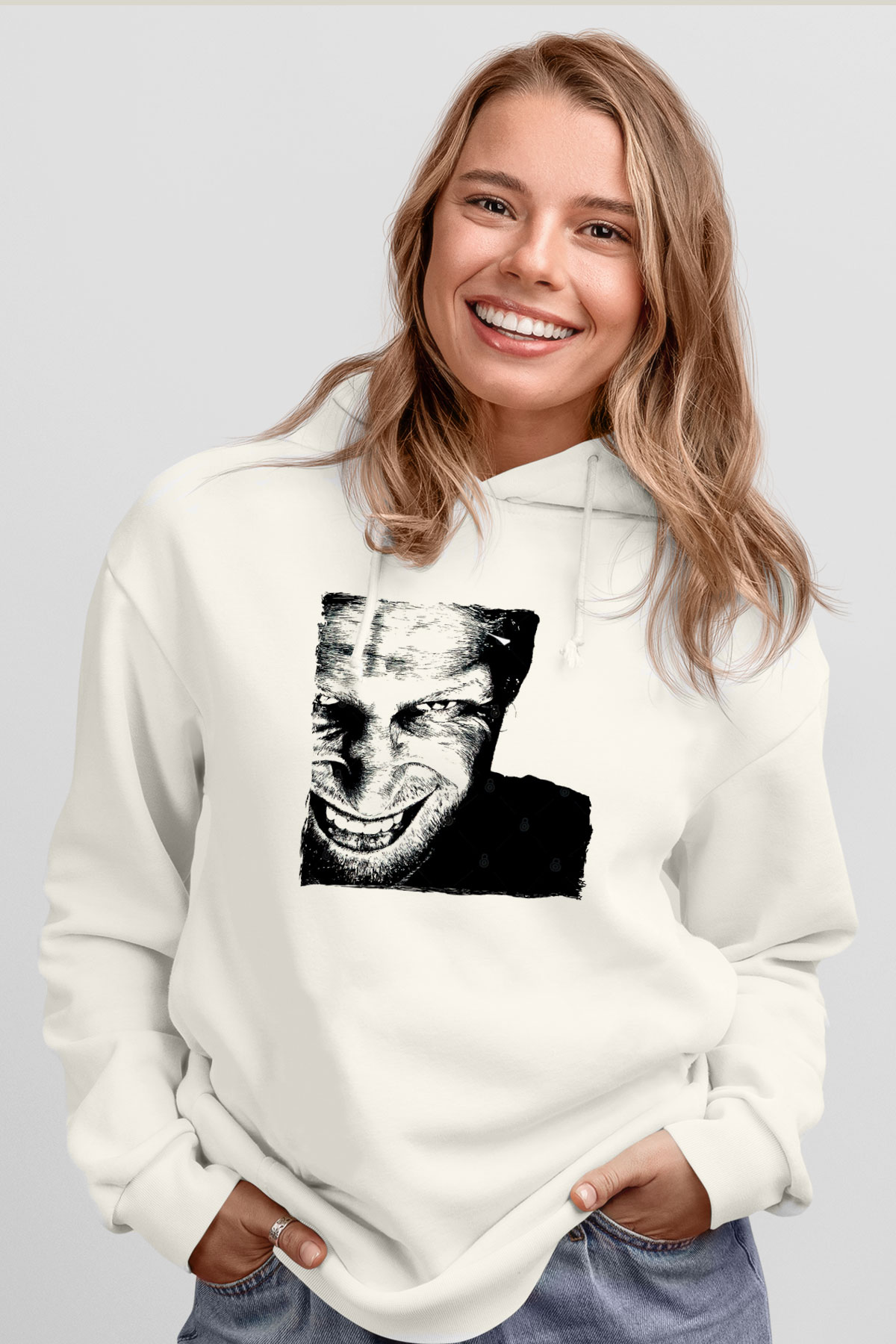 Aphex Twin Baskılı Beyaz Unisex Kapüşonlu Sweatshirt