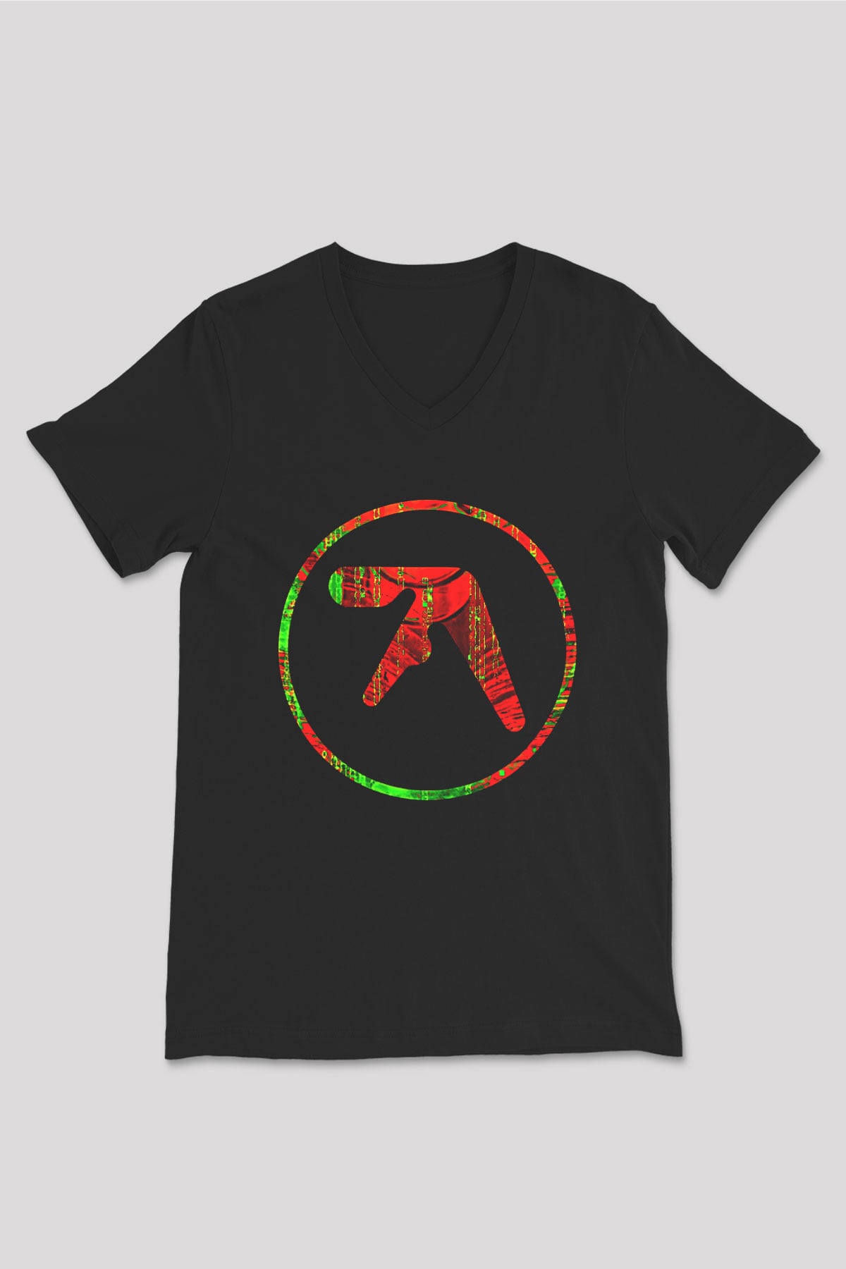Aphex Twin Baskılı Unisex Siyah V Yaka Tişört - Tshirt