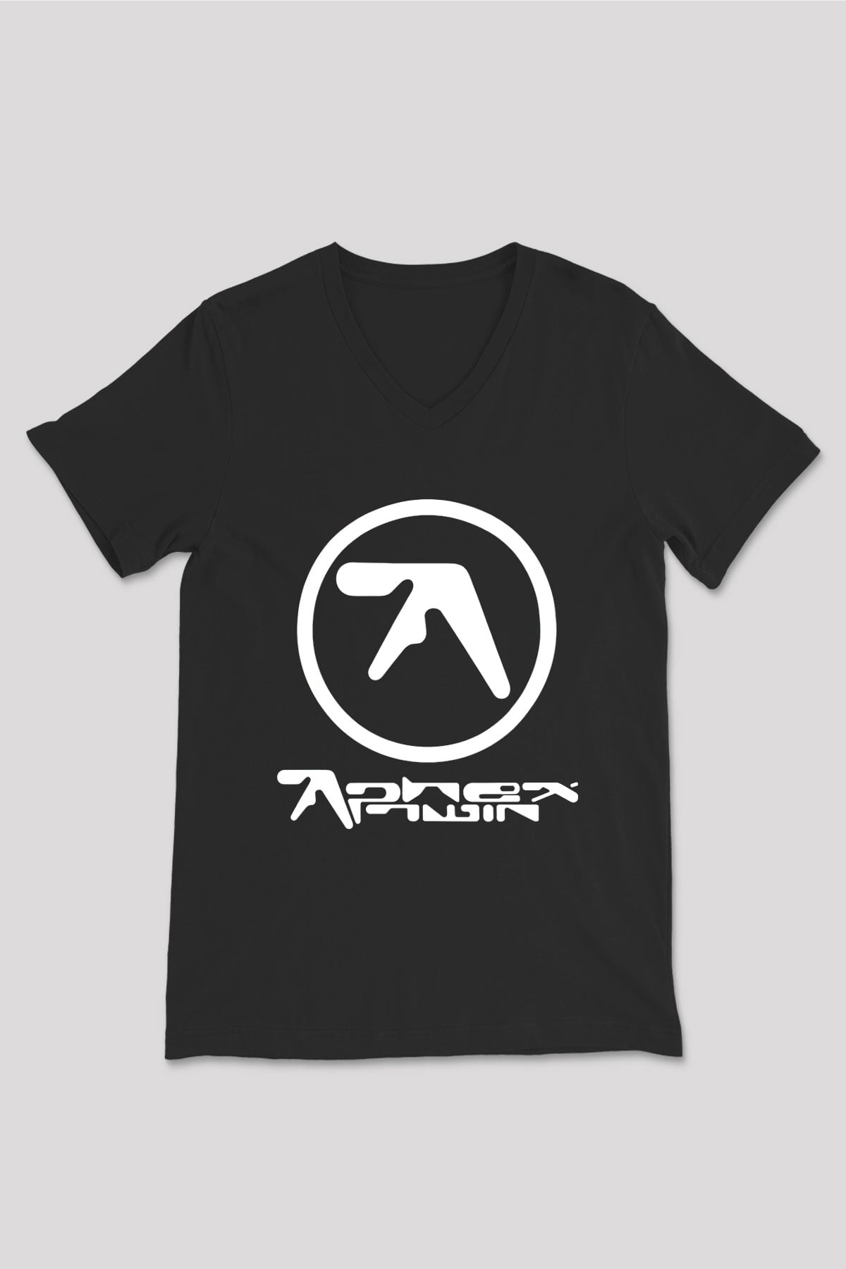 Aphex Twin Baskılı Unisex Siyah V Yaka Tişört - Tshirt