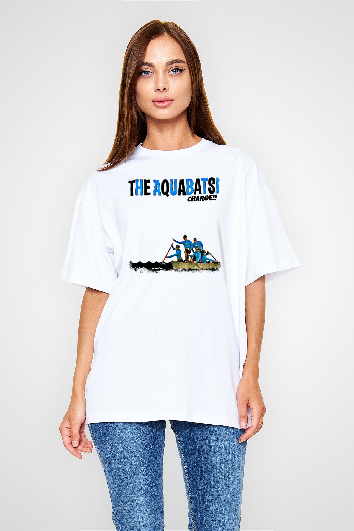 Aquabats Baskılı Unisex Beyaz Oversize Tişört