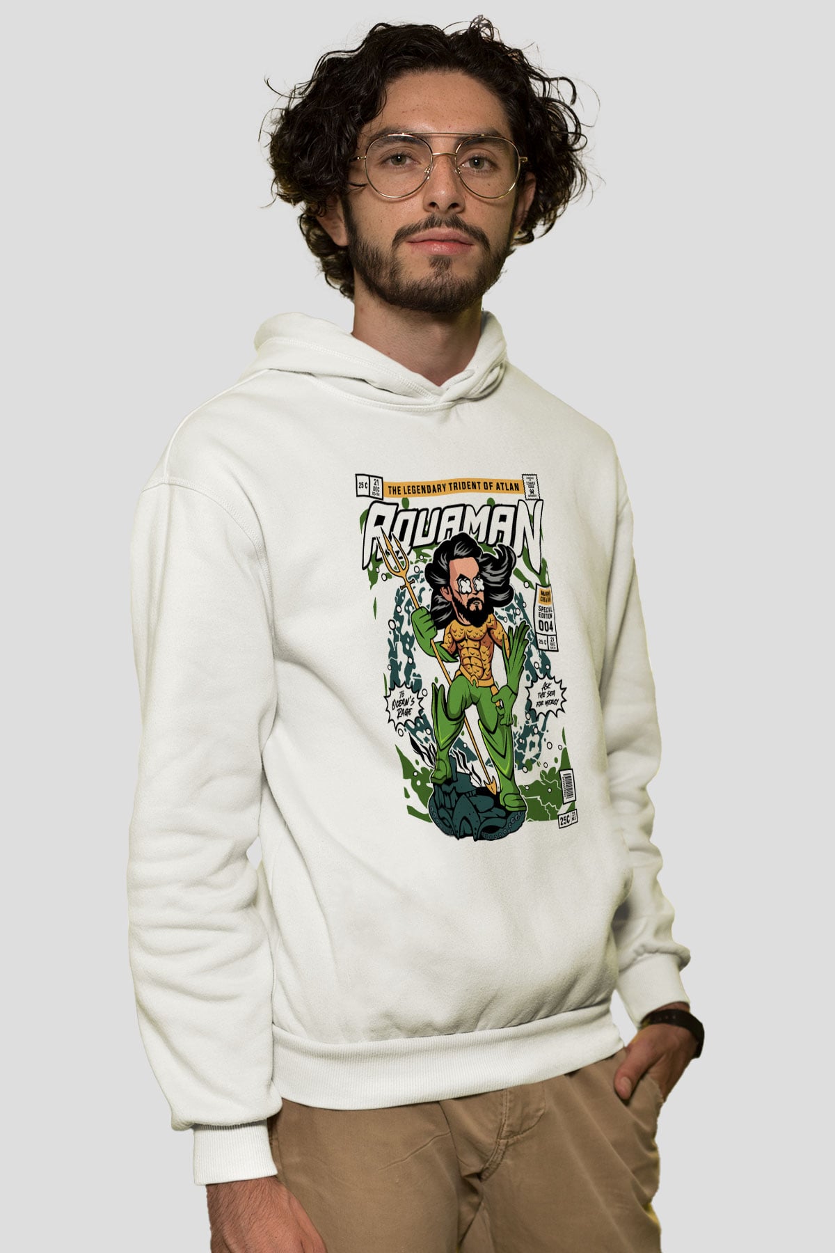 Aquaman Baskılı Unisex Beyaz Hoodie