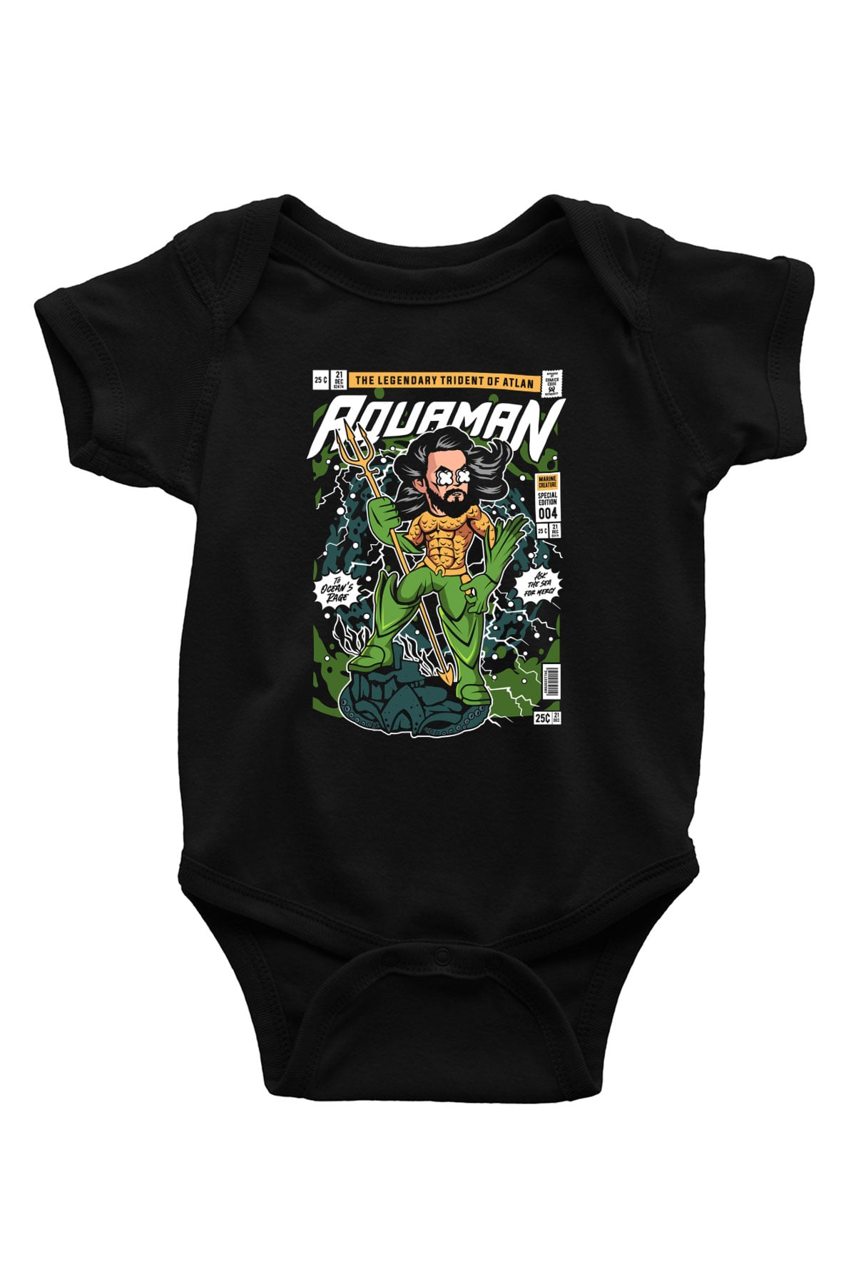 Aquaman Baskılı Unisex Siyah Bebek Body - Zıbın