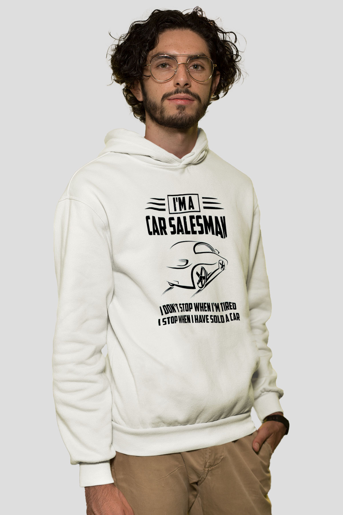 Araba satıcısı Beyaz Unisex Kapüşonlu Sweatshirt