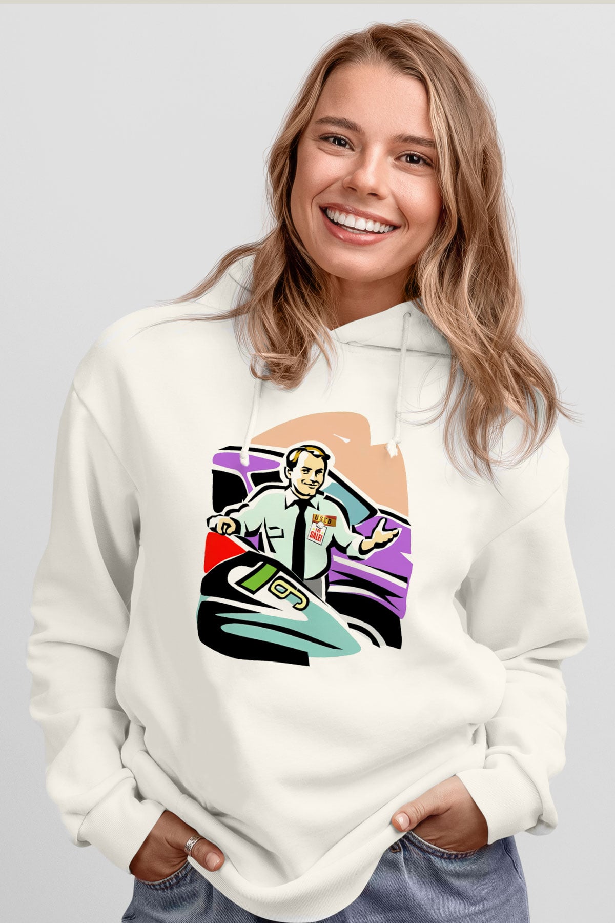 Araba satıcısı Beyaz Unisex Kapüşonlu Sweatshirt