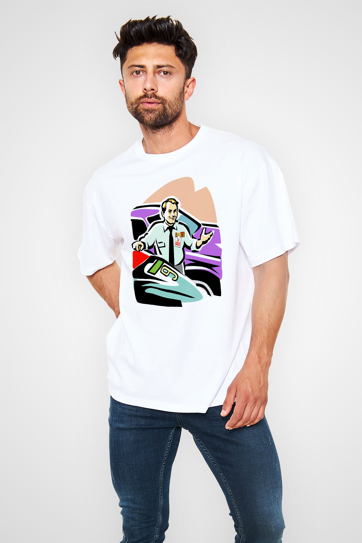 Araba satıcısı Beyaz Unisex Tişört T-Shirt - TişörtFabrikası
