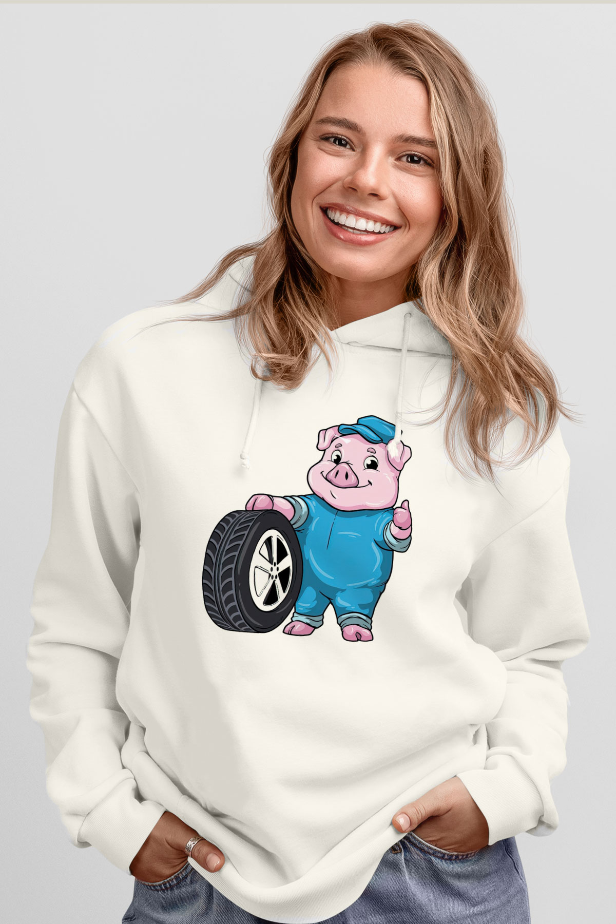 Araba tamircisi Beyaz Unisex Kapüşonlu Sweatshirt