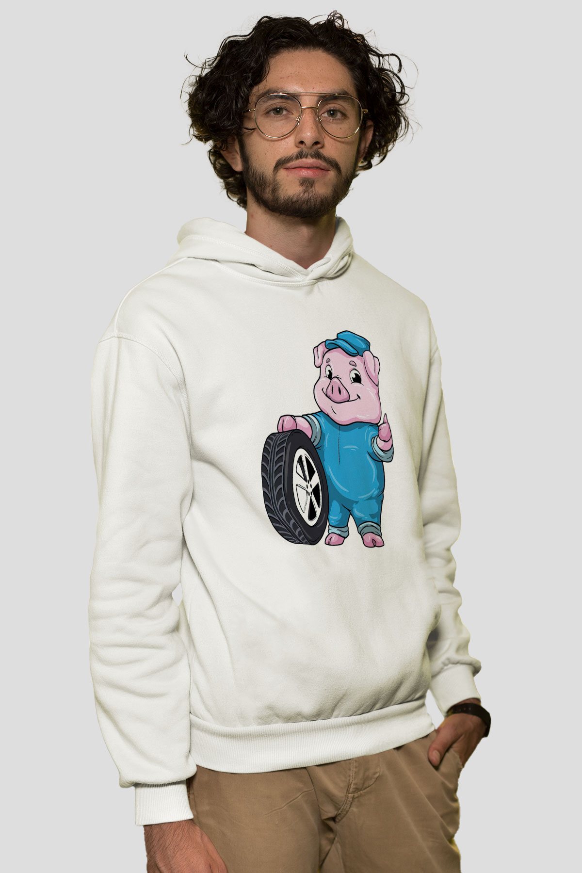 Araba tamircisi Beyaz Unisex Kapüşonlu Sweatshirt