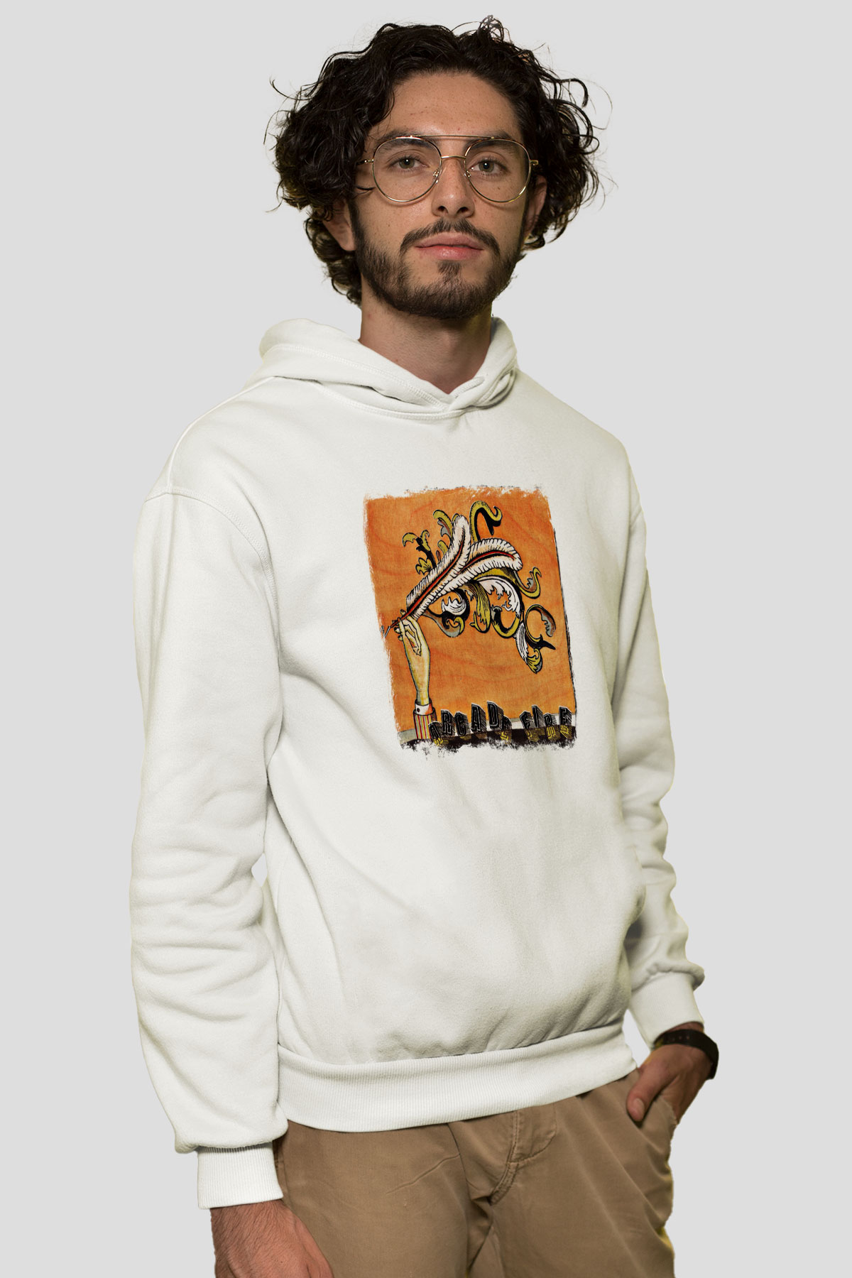 Arcade Fire Baskılı Unisex Beyaz Hoodie