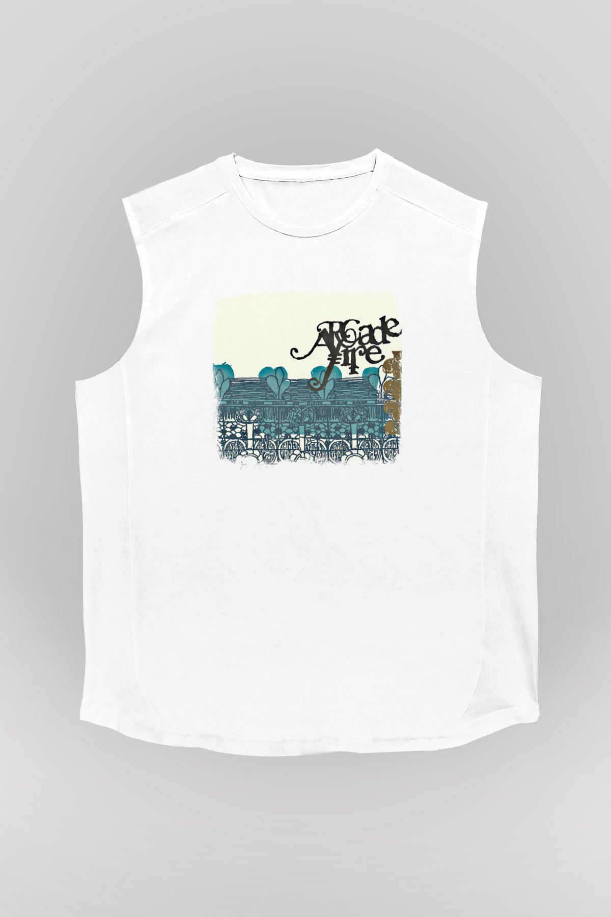 Arcade Fire Baskılı Unisex Beyaz Kolsuz Tişört