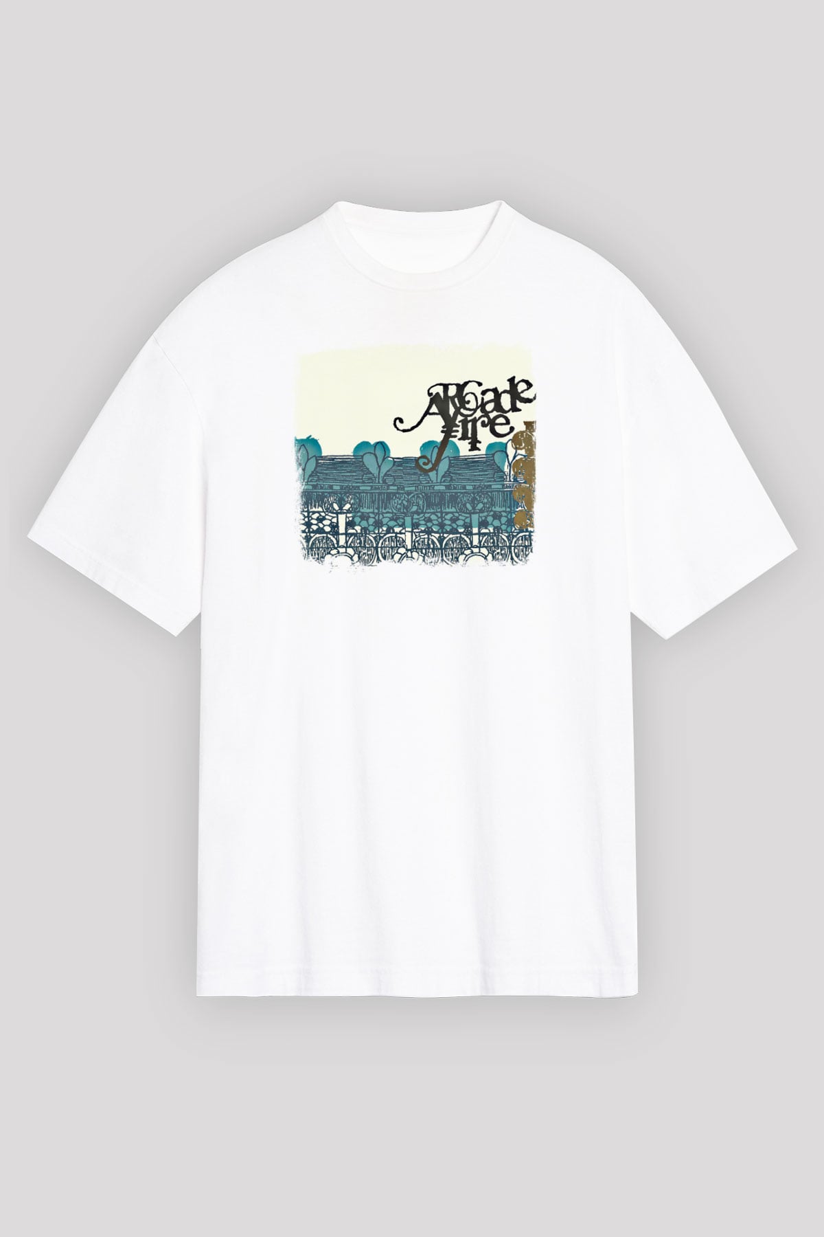 Arcade Fire Baskılı Unisex Beyaz Oversize Tişört
