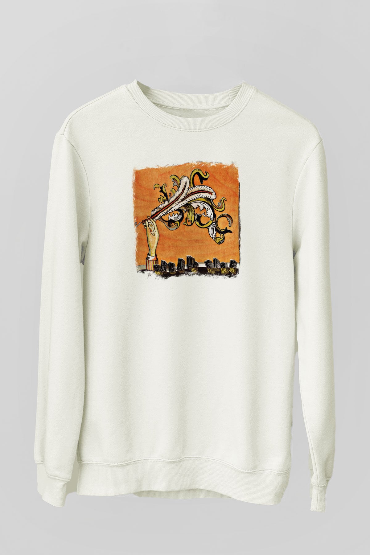 Arcade Fire Baskılı Unisex Beyaz Sweatshirt