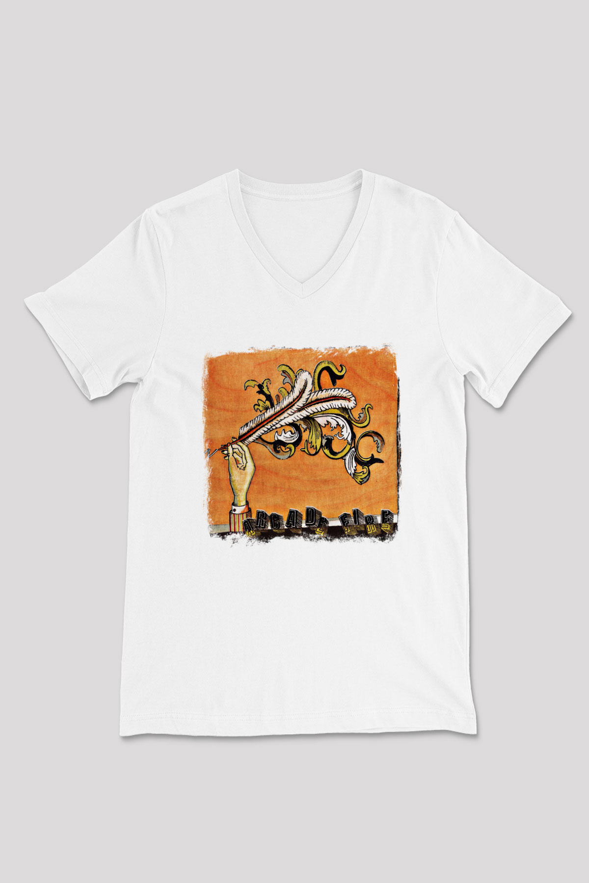 Arcade Fire Baskılı Unisex Beyaz V Yaka Tişört