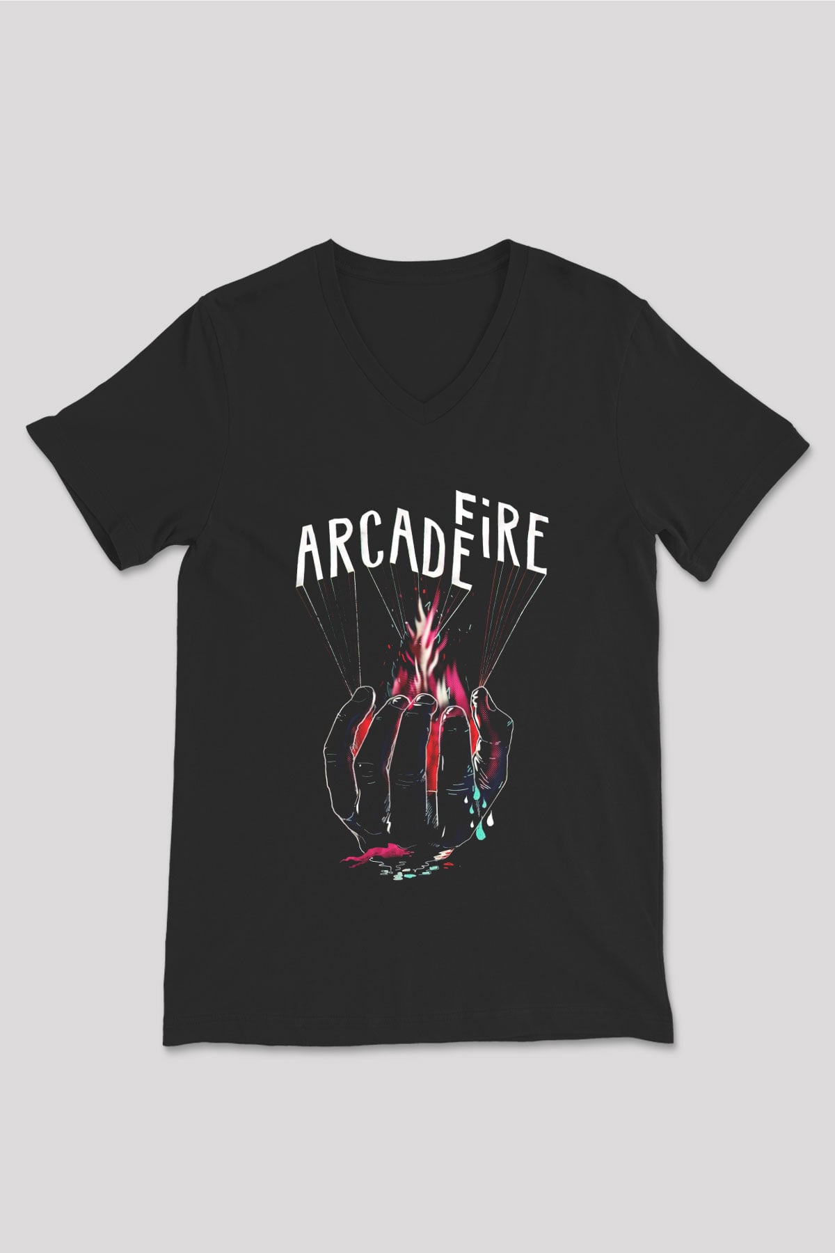 Arcade Fire Siyah Unisex V Yaka Tişört T-Shirt