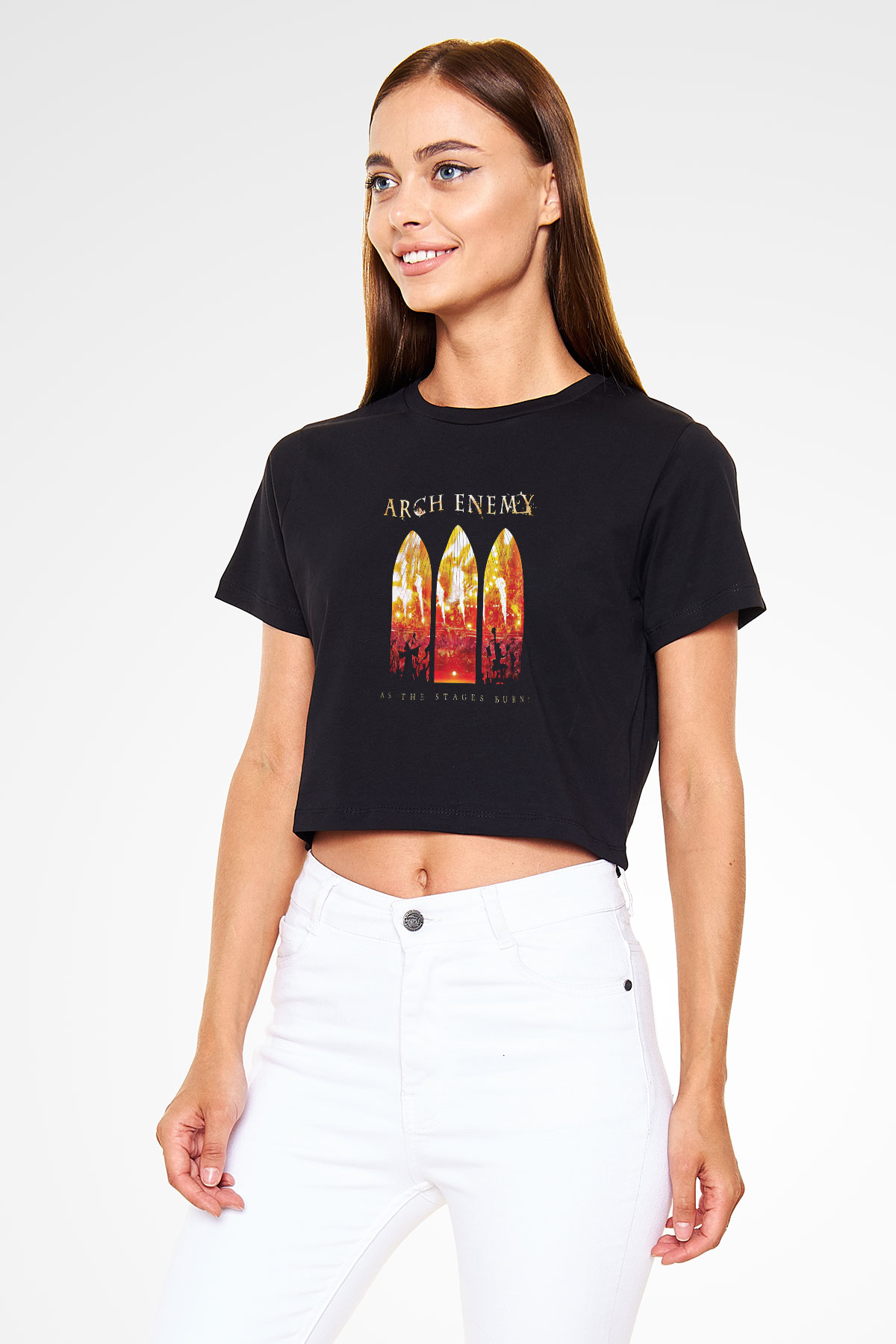 Arch Enemy Baskılı Unisex Siyah Crop Top Tişört