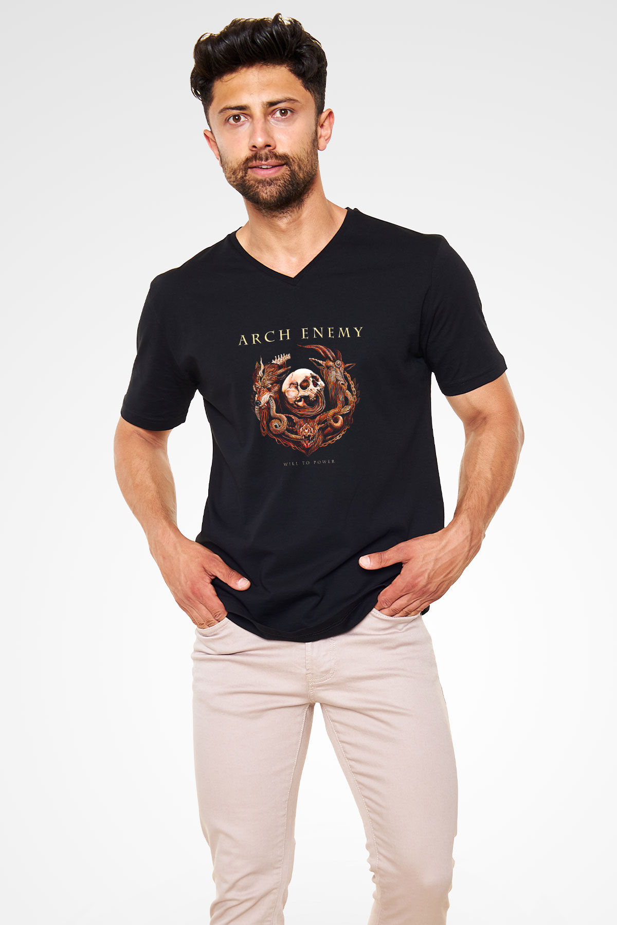 Arch Enemy Baskılı Unisex Siyah V Yaka Tişört