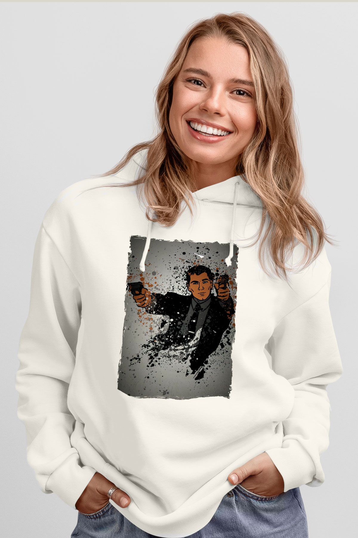 Archer Beyaz Unisex Hoodie
