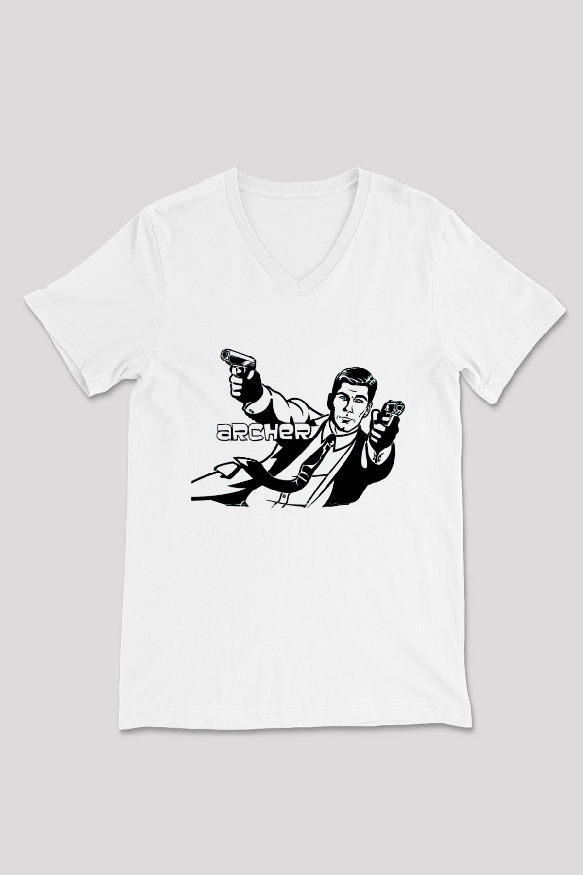 Archer Beyaz Unisex V Yaka Tişört