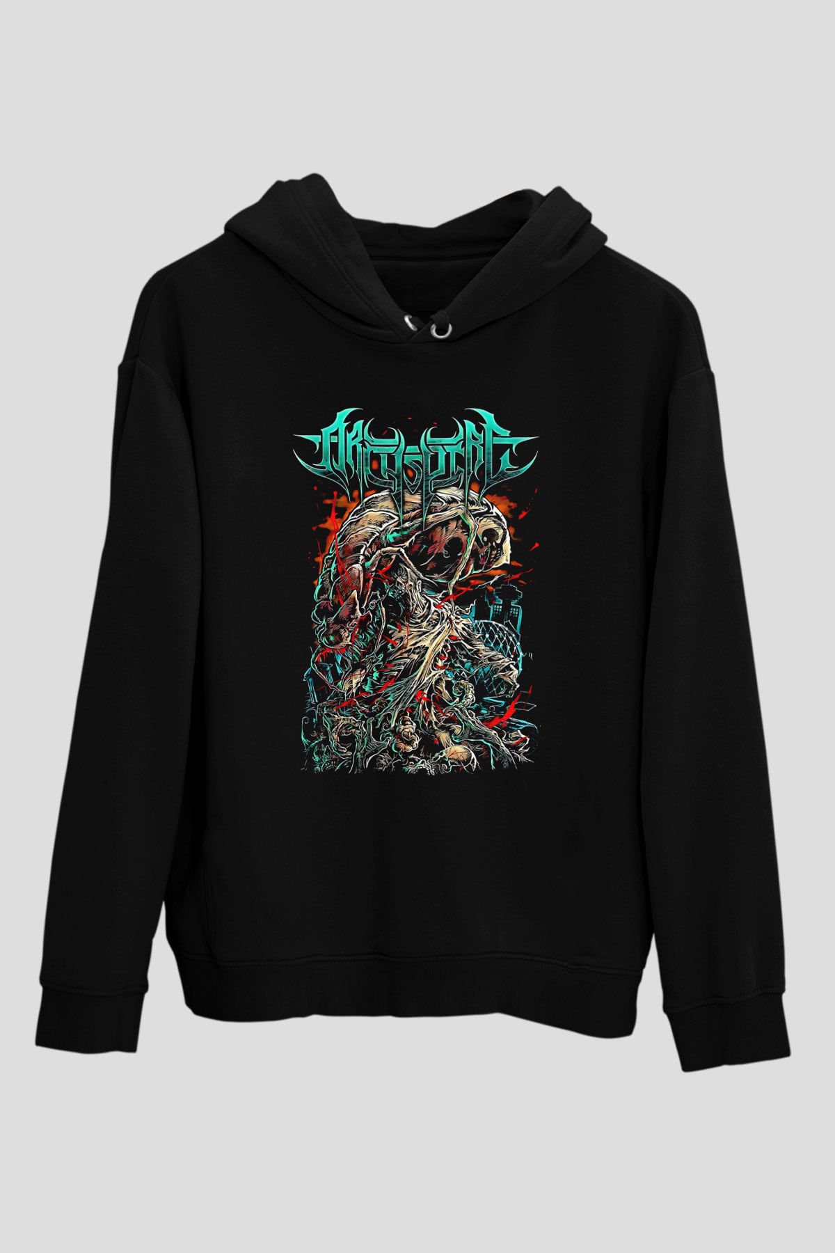 Archspire Baskılı Unisex Siyah Kapüşonlu Sweatshirt