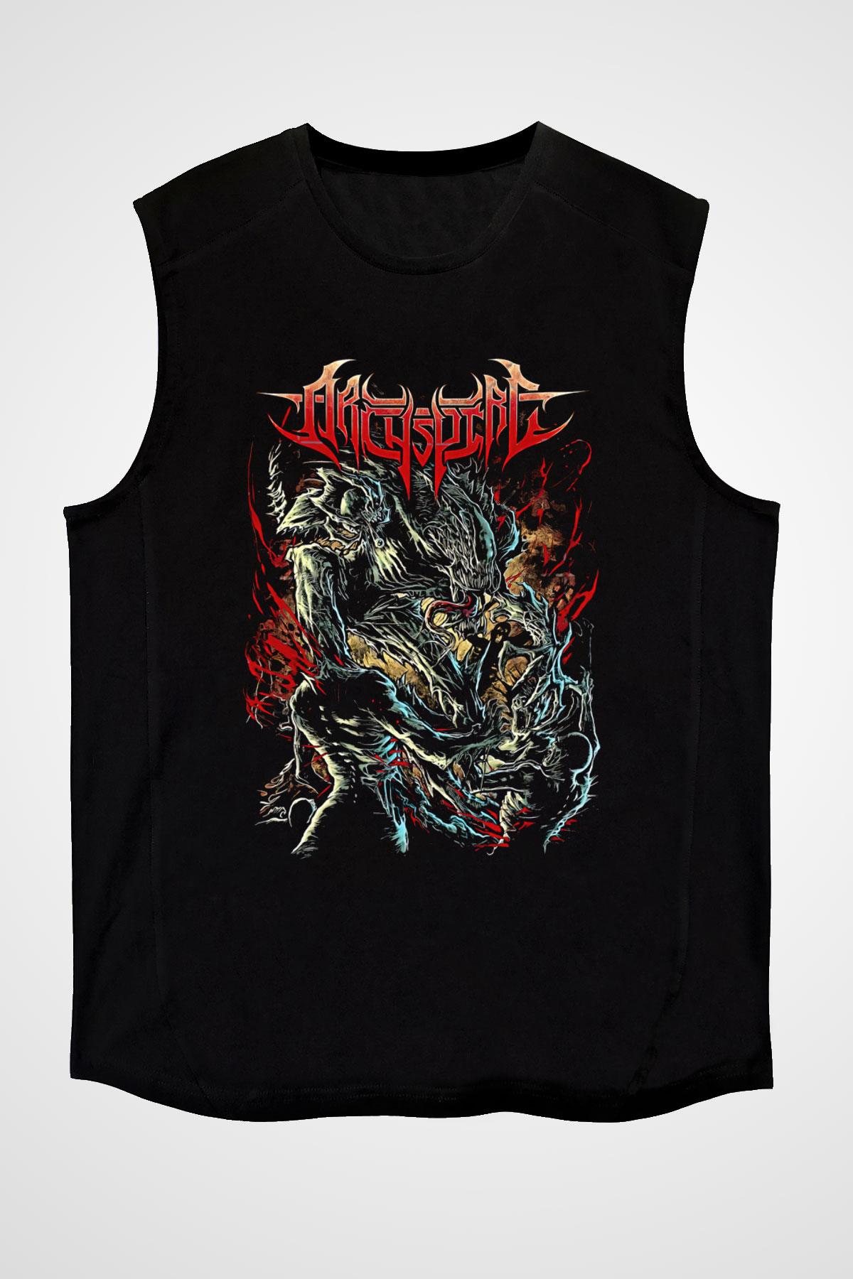 Archspire Baskılı Unisex Siyah Kolsuz Tişört - Tshirt
