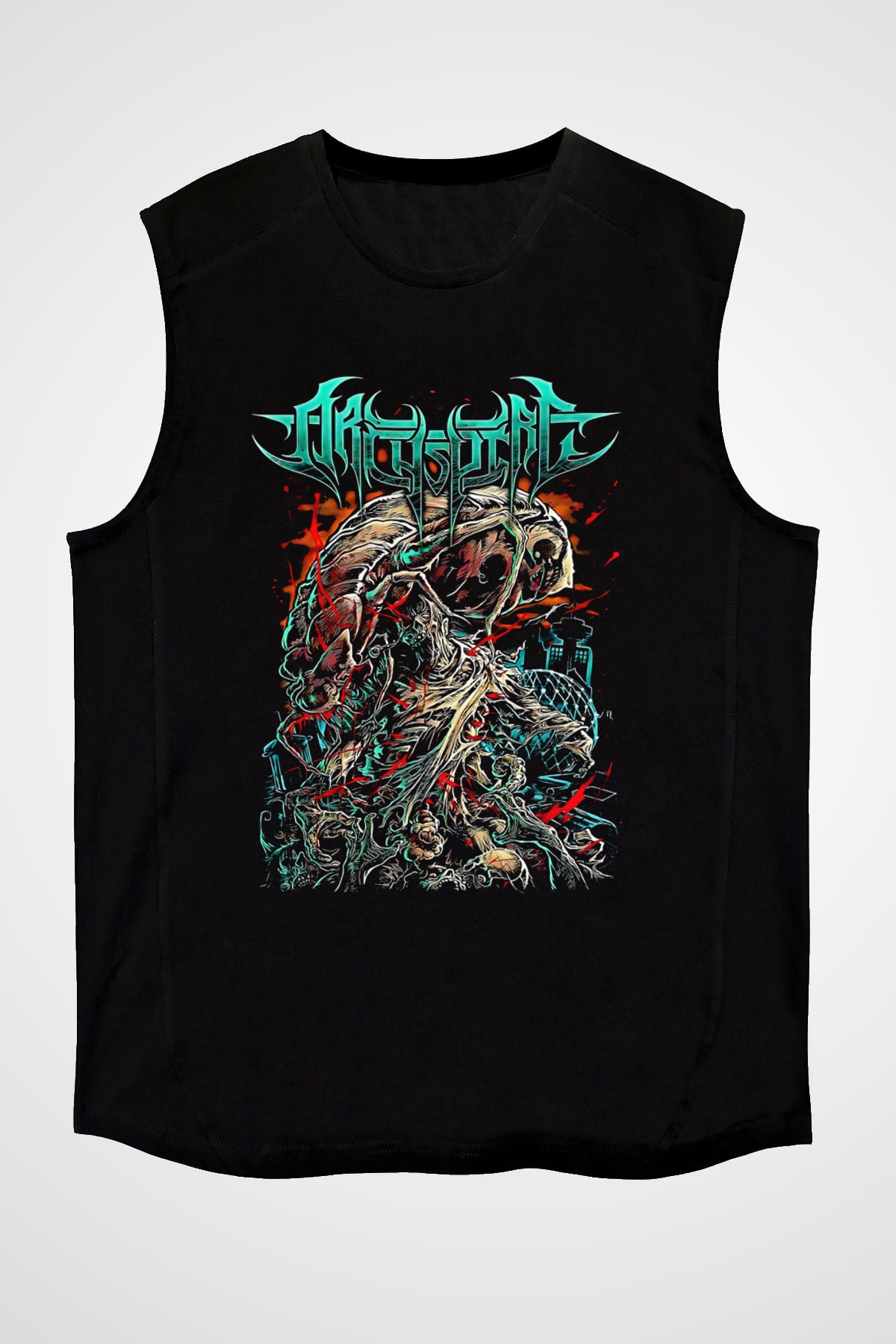Archspire Baskılı Unisex Siyah Kolsuz Tişört - Tshirt