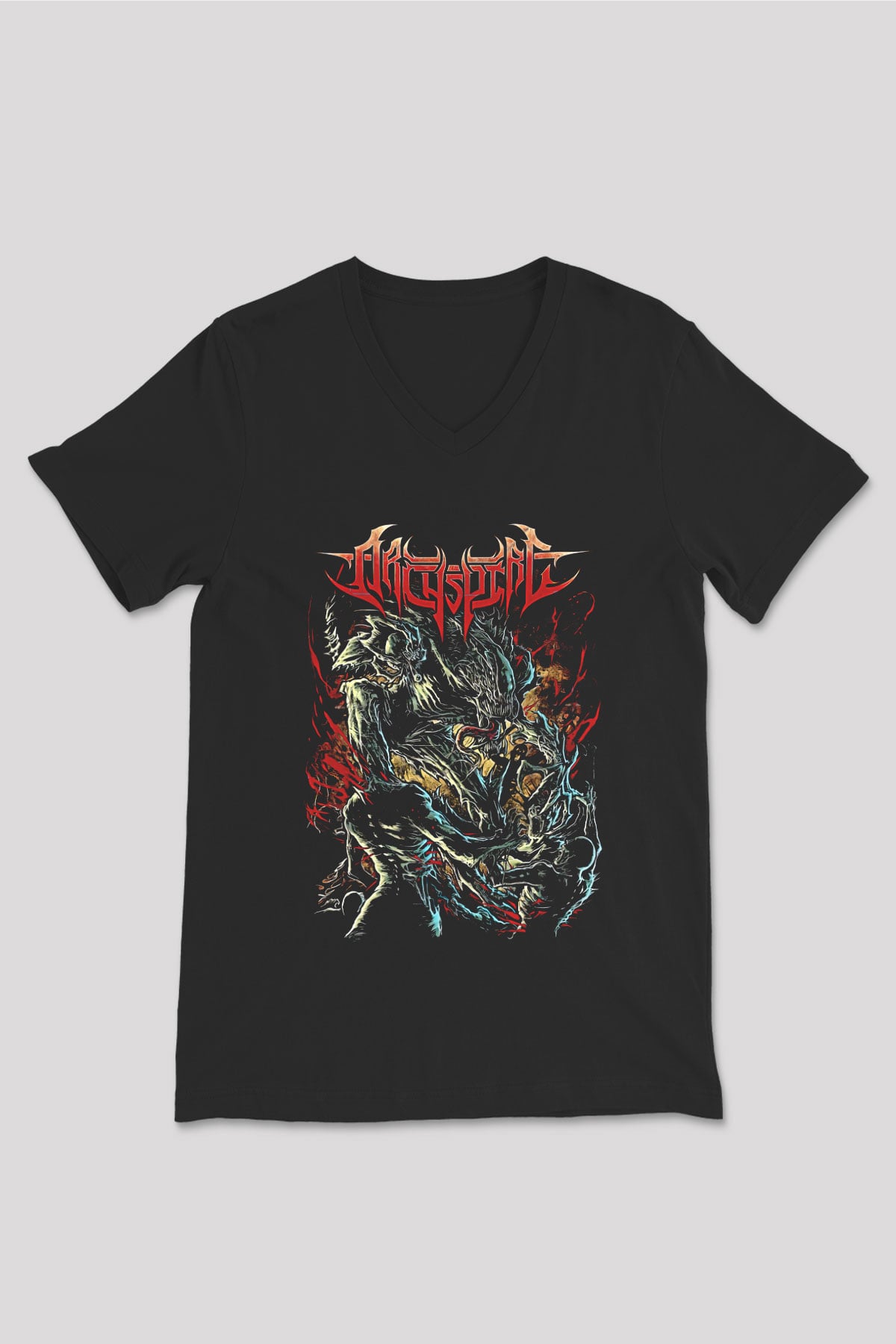 Archspire Baskılı Unisex Siyah V Yaka Tişört - Tshirt