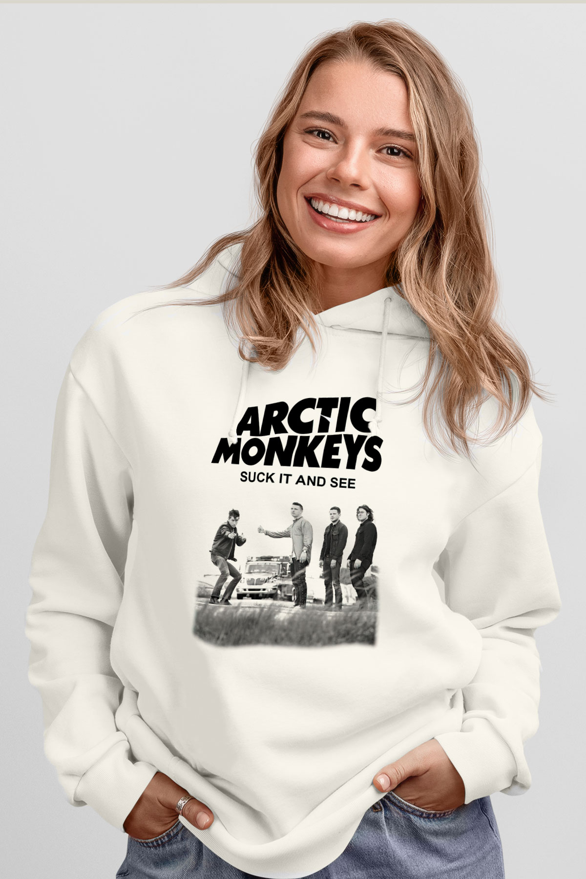 Arctic Monkeys Beyaz Unisex Hoodie