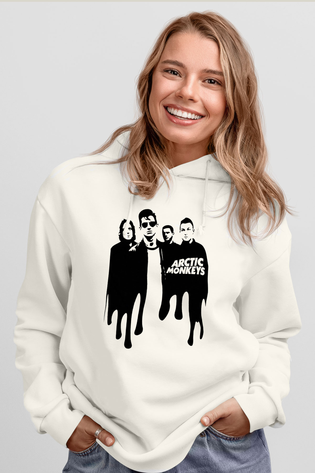 Arctic Monkeys Beyaz Unisex Kapüşonlu Sweatshirt