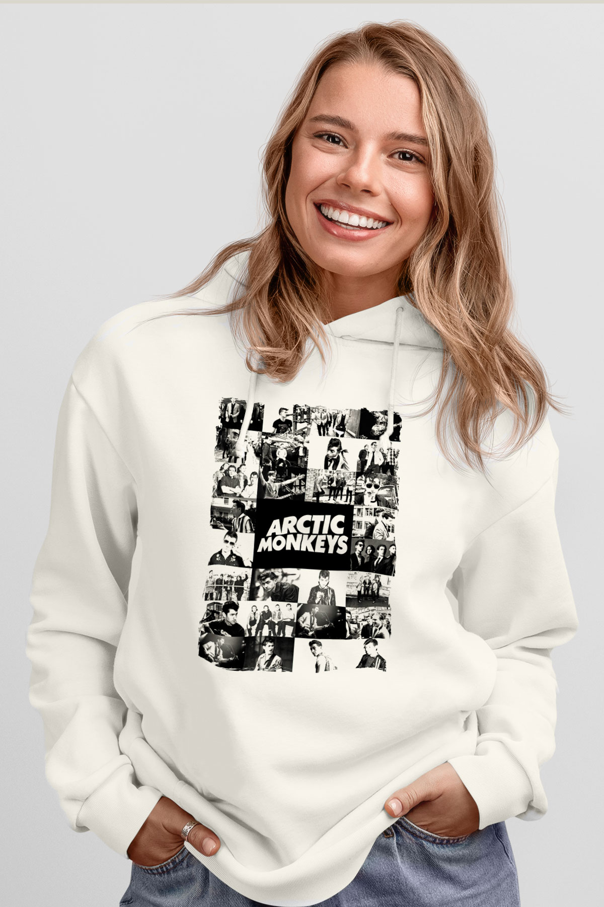 Arctic Monkeys Beyaz Unisex Kapüşonlu Sweatshirt