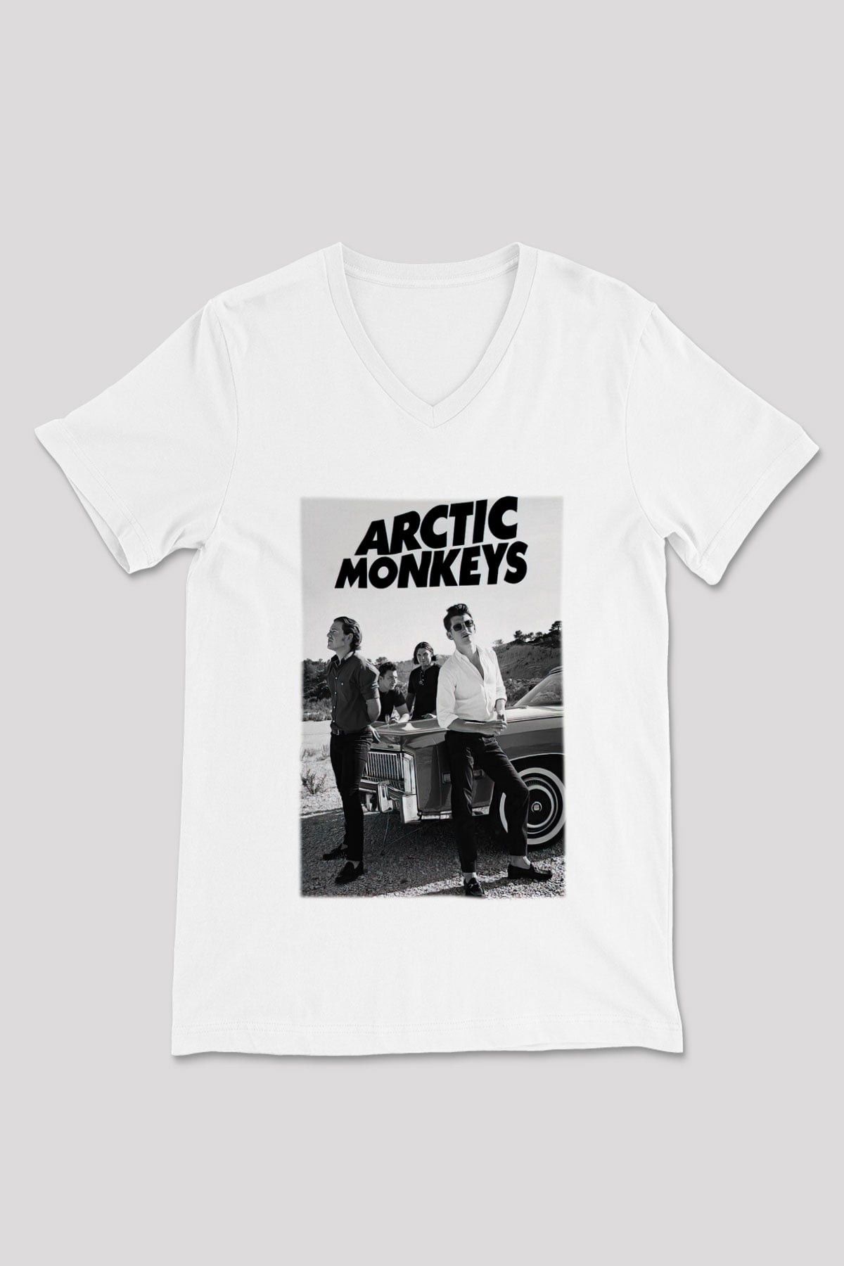 Arctic Monkeys Beyaz Unisex V Yaka Tişört T-Shirt