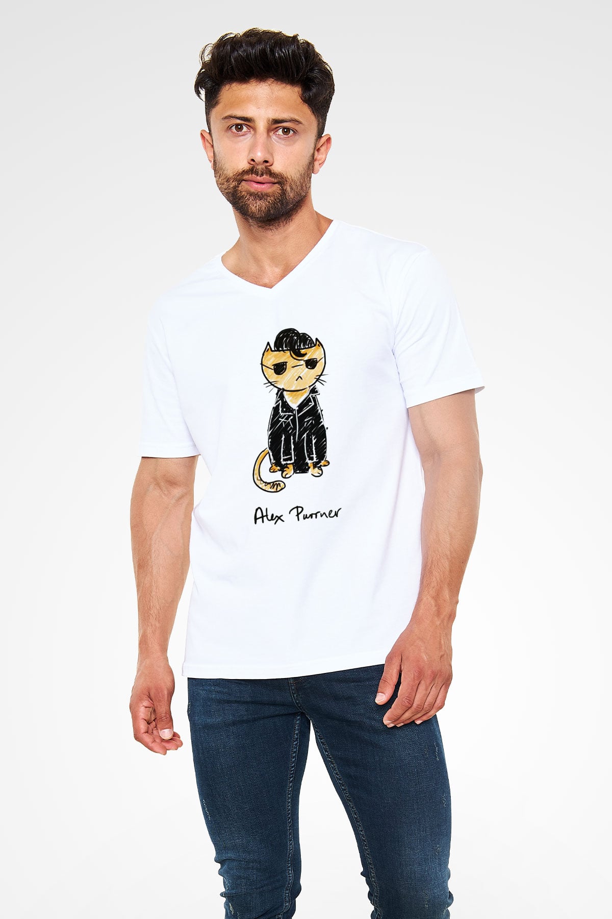 Arctic Monkeys Beyaz Unisex V Yaka Tişört