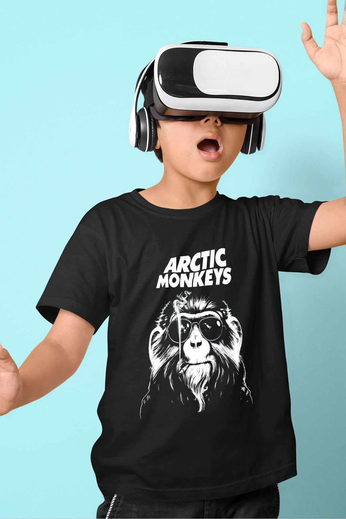 Arctic Monkeys Gözlüklü Maymun Siyah Unisex Çocuk Tişört