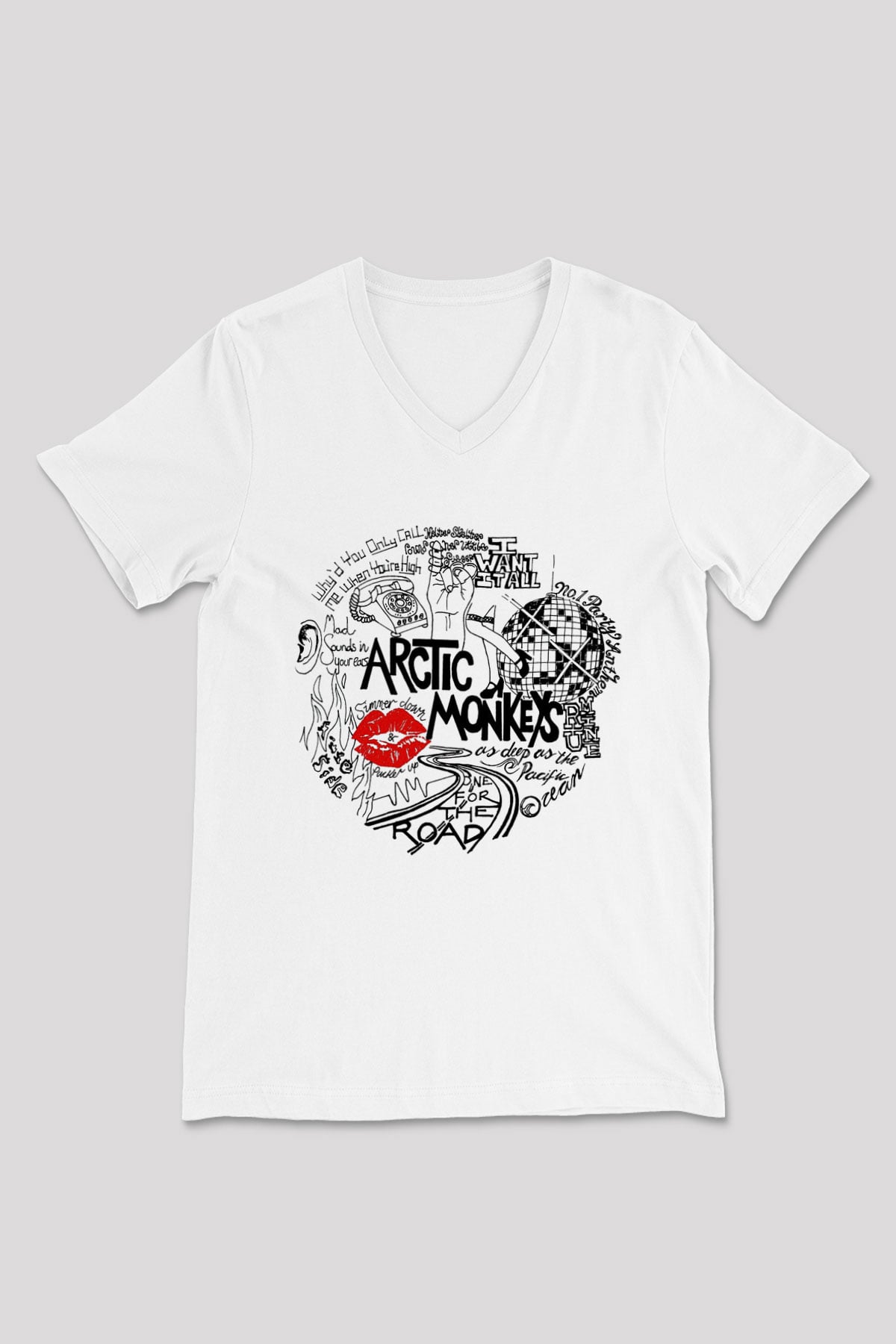 Arctic Monkeys One For The Road Beyaz Unisex V Yaka Tişört
