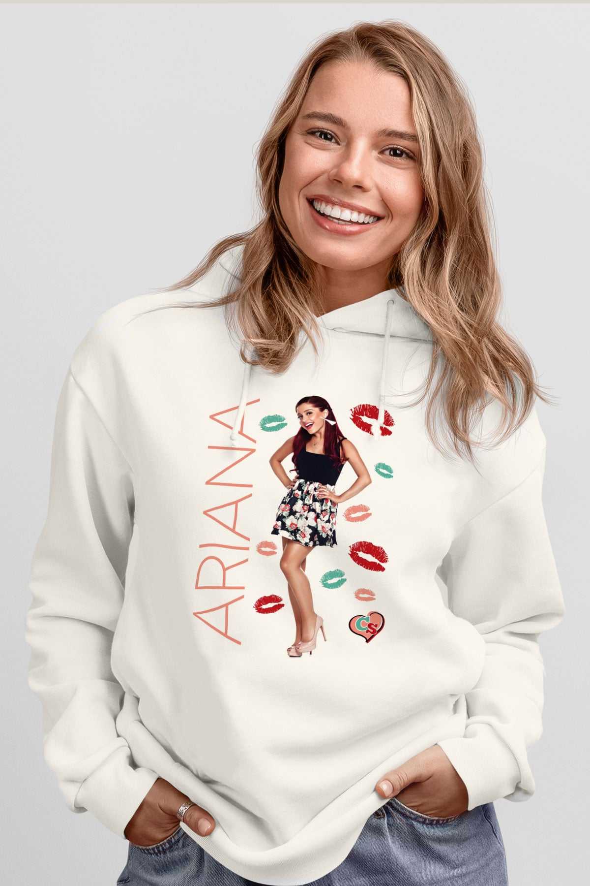 Ariana Grande Beyaz Unisex Kapşonlu Sweatshirt