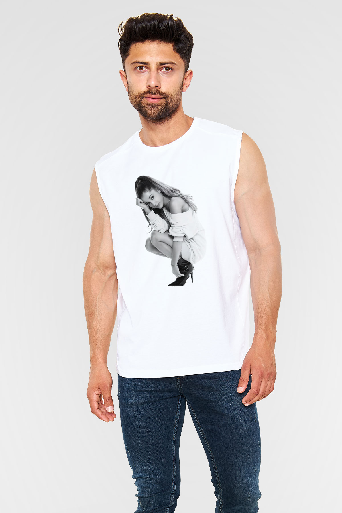 Ariana Grande Beyaz Unisex Kolsuz Tişört