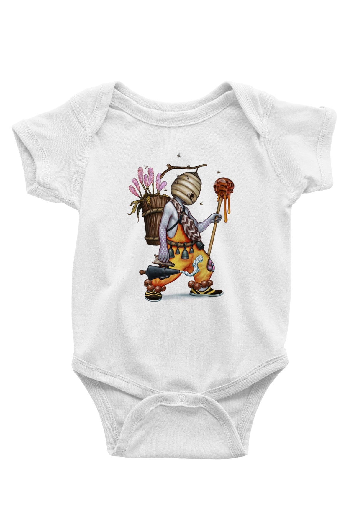 Arıcı Baskılı Beyaz Unisex Bebek Body - Zıbın