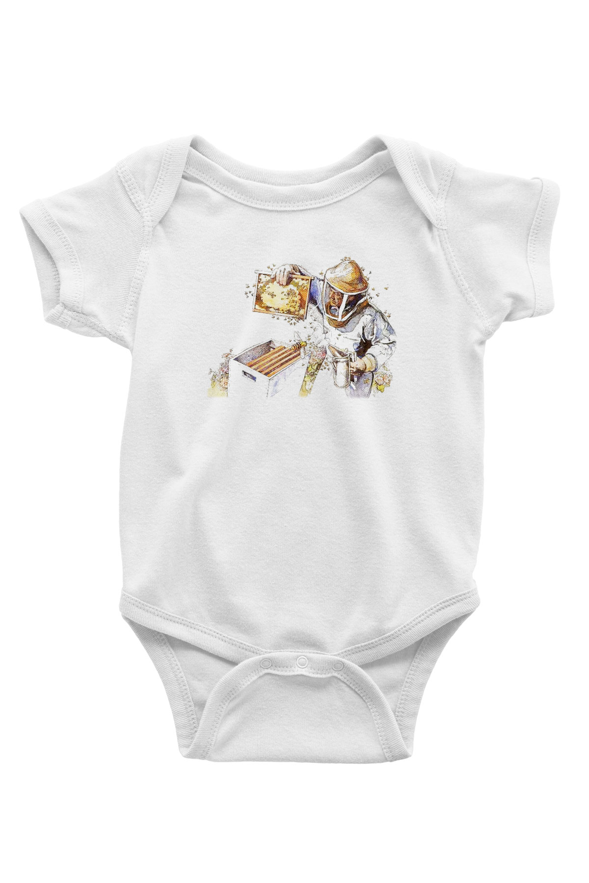 Arıcı Baskılı Beyaz Unisex Bebek Body - Zıbın