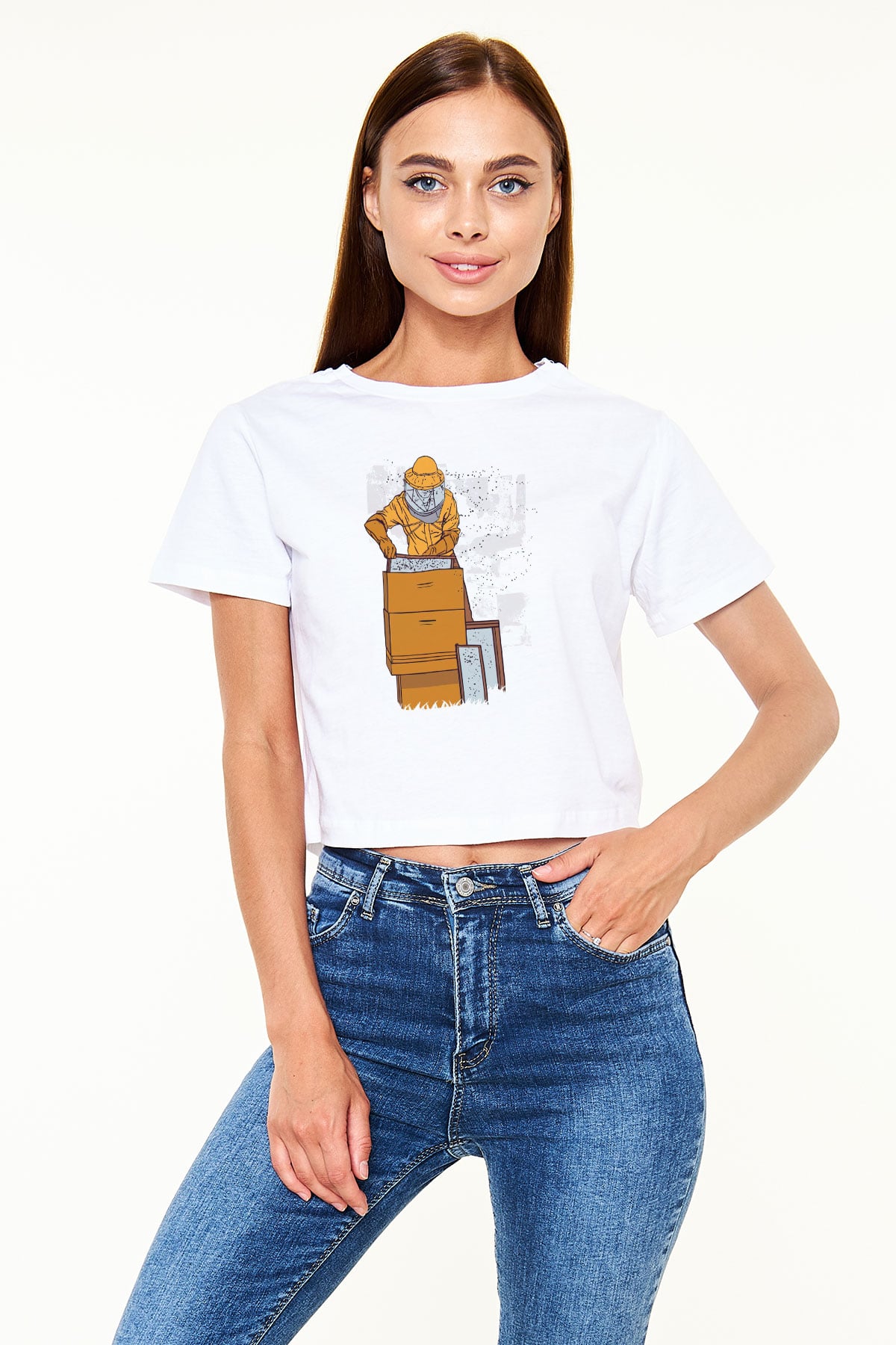 Arıcı Beyaz  Crop Top Tişört