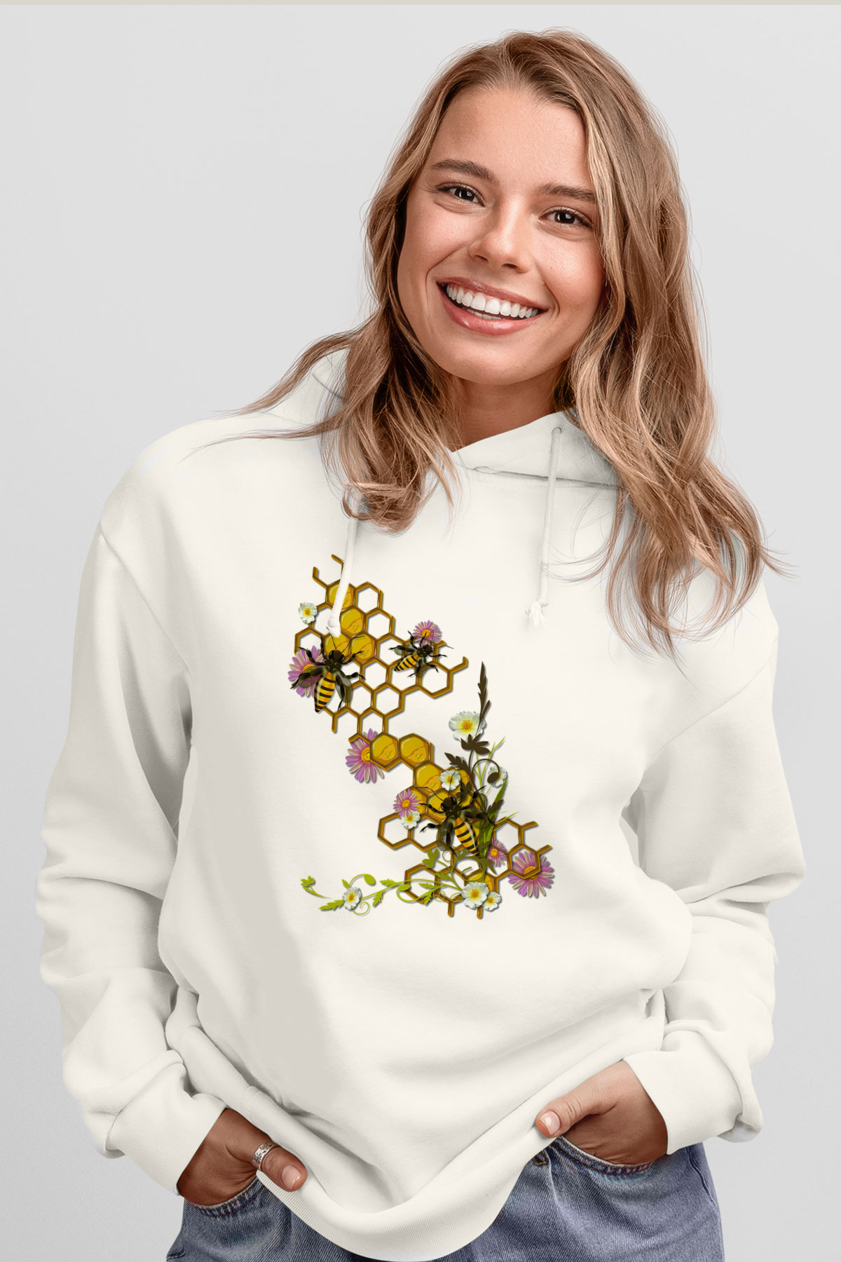 Arıcı Beyaz Unisex Hoodie