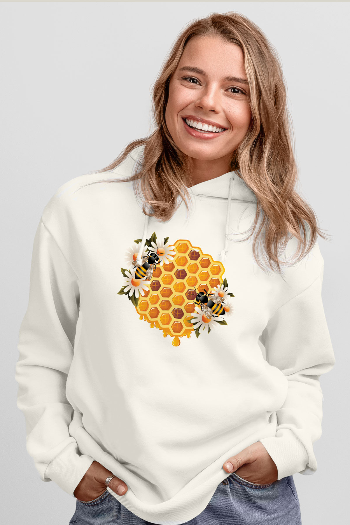 Arıcı Beyaz Unisex Hoodie