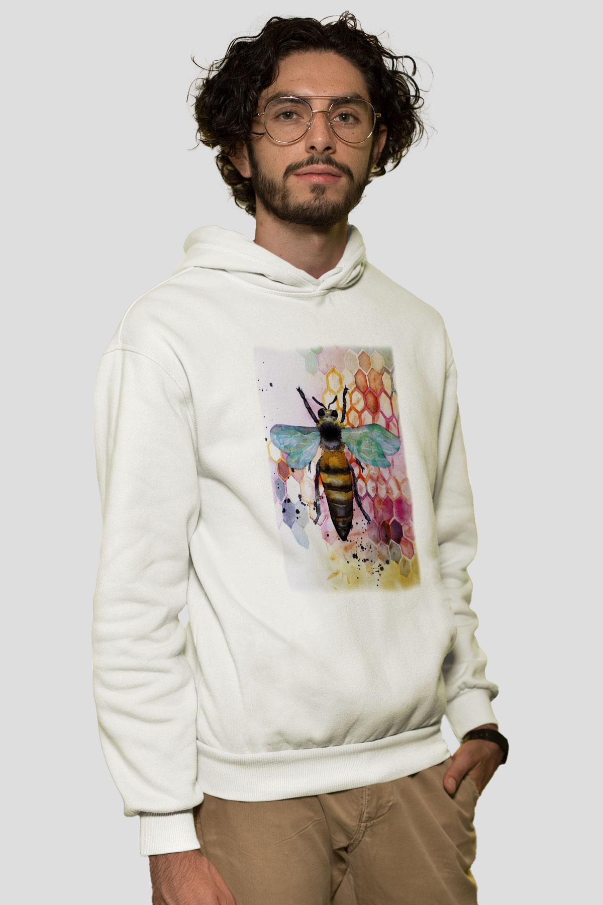 Arıcı Beyaz Unisex Hoodie