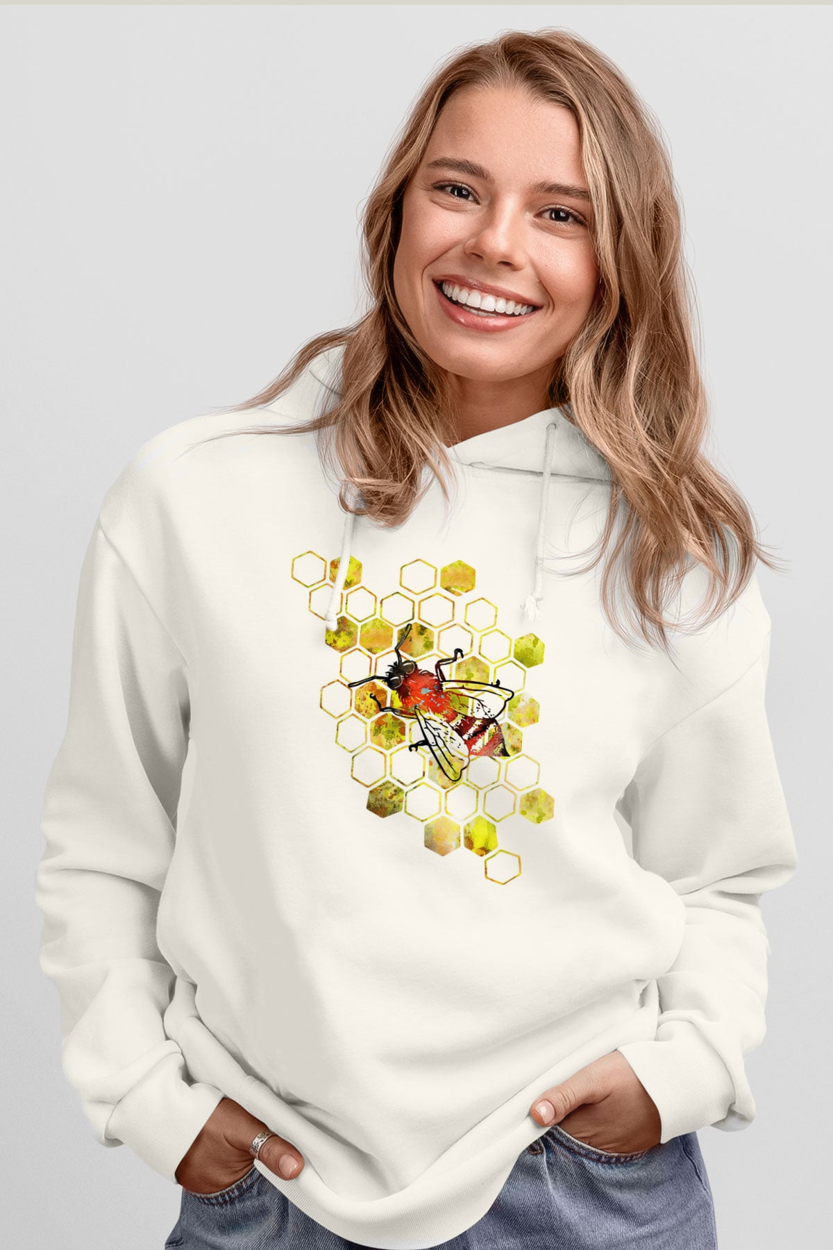 Arıcı Beyaz Unisex Kapüşonlu Sweatshirt